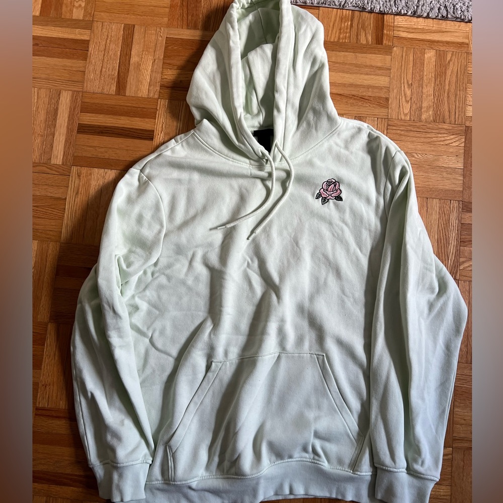 H&M Lime Green Hoodie with Rose Mens L